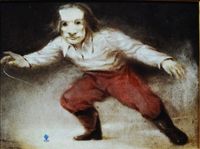 M&aacute;scara con peonza Oleo sobre tablex 40x30